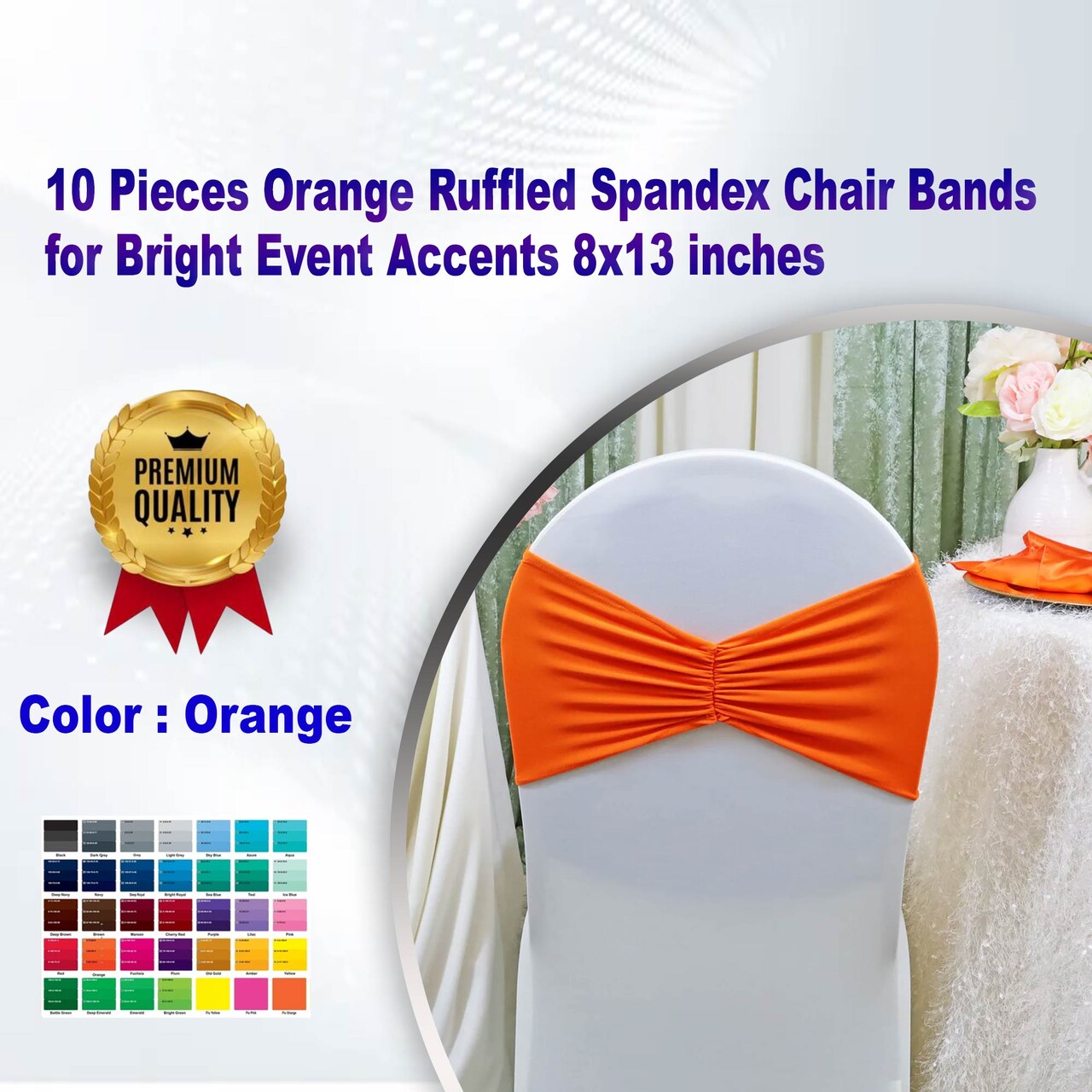 10 Pieces Orange Ruffled Spandex Chair Bands for Bright Event Accents 8x13 inches